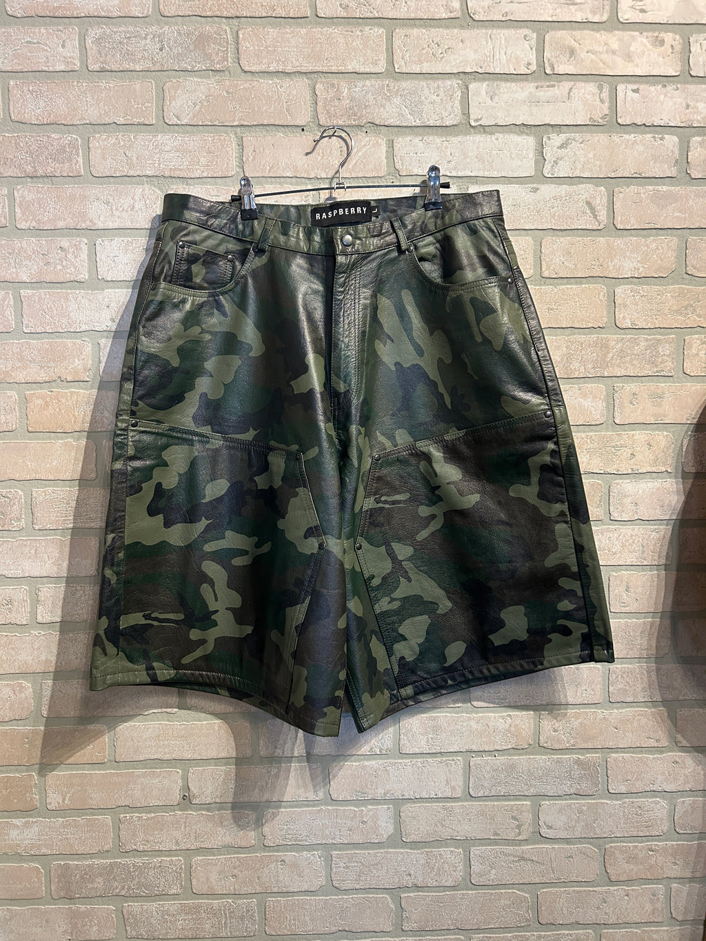 GvGallery/Raspberry Leather Camo Shorts